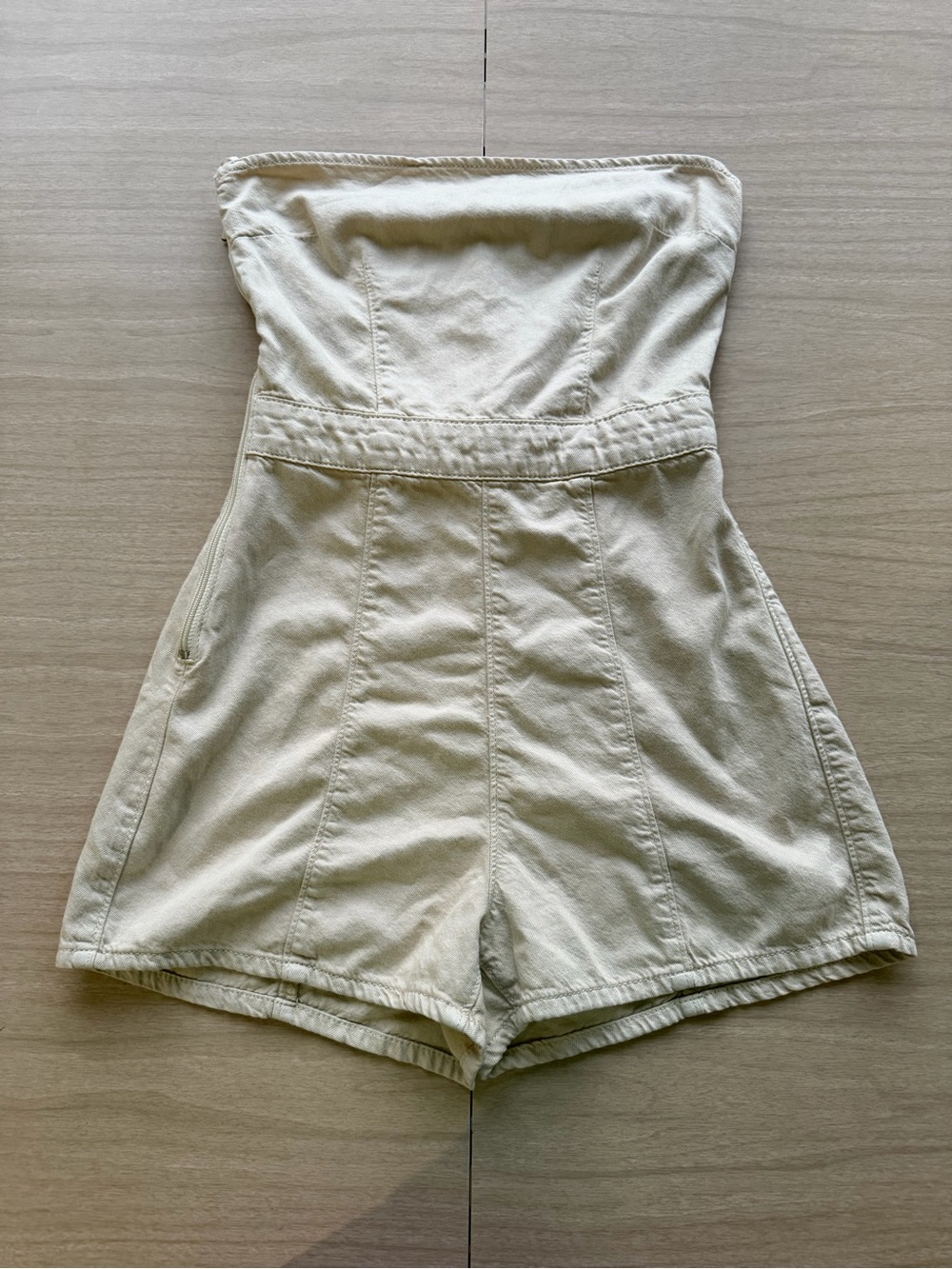Bershka Women’s Cream Denim Strapless Romper XS